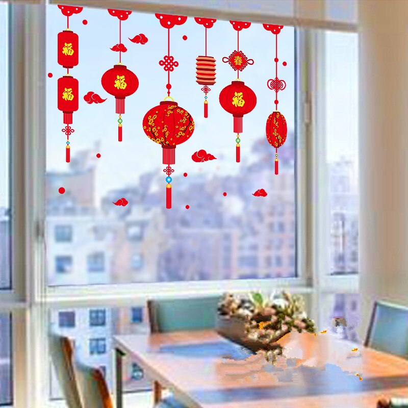 Lantern Wall Decals Chinese Year Decorations PVC Wall Stickers For Home Window Sticker Cloud Decorative Vinyl Wall