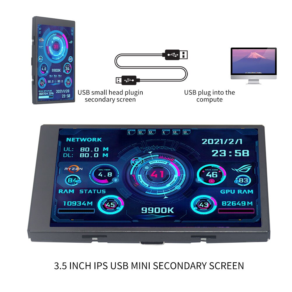 Neueste 3,5 Zoll IPS Typ-C Sekundären Bildschirm Computer CPU GPU RAM HDD Monitor mit Halterung USB Anzeige AIDA64 für Mini ITX fallen