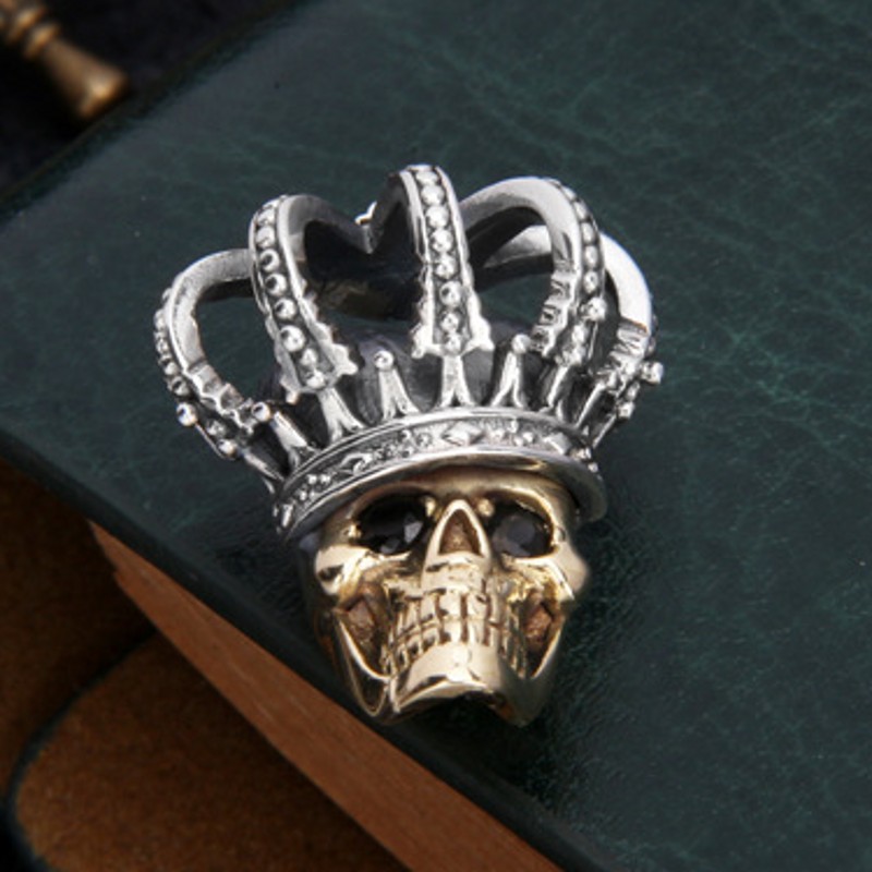  s925 massiver anhänger aus sterlingsilber, vergoldet, totenkopfkrone im rock-, hip-hop- und punk-stil, für damen und herren, mit pulloverkette