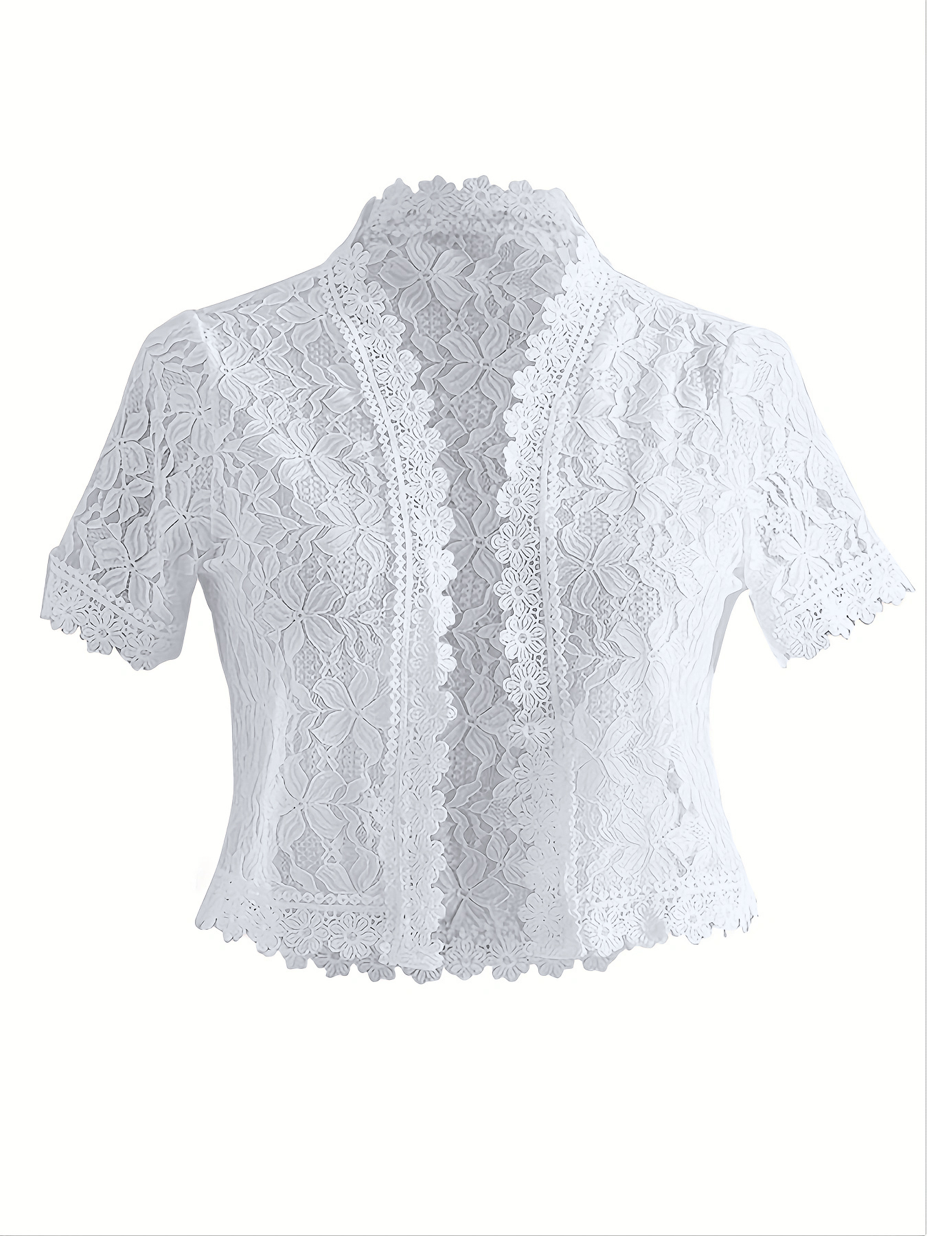 Cardigan en dentelle pour femmes, châle découpé, petit gilet, chemise de climatisation d'été, cardigan de plage fin, petit vêtements d'extérieur: S / WHITE