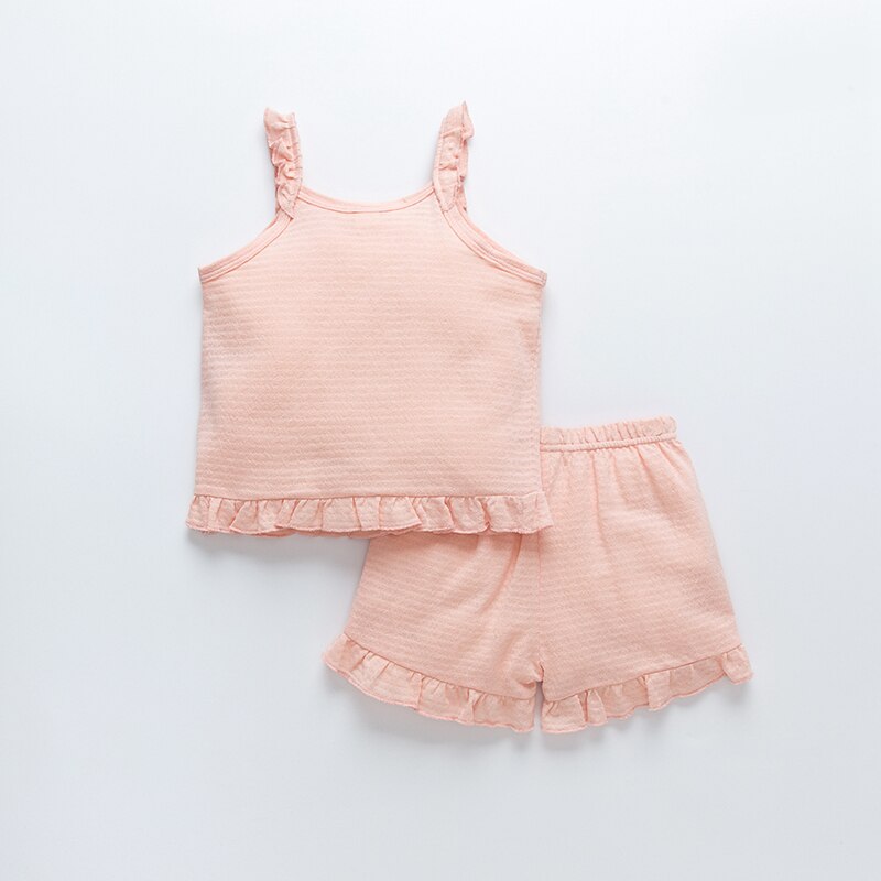 Zomer Baby Meisje Pyjama Leuke Casual Homewear Puur Katoen Pyjama Pure Kleur Pak Top + Shorts Roze 2-9 Jaar
