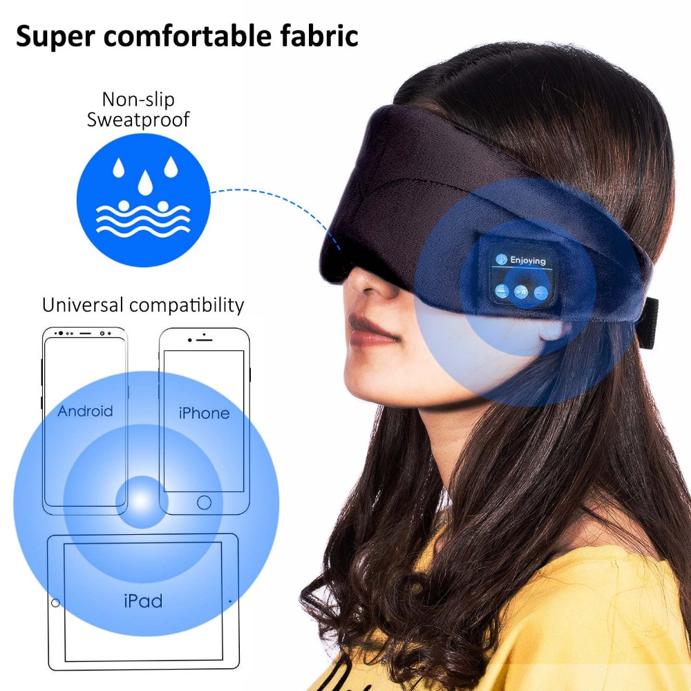 JINSERTA Bluetooth Headphone Sleeping Eye Mask Wireless Music Bluetooth Sleep Eye Shades Headset Support Handsfree Washable