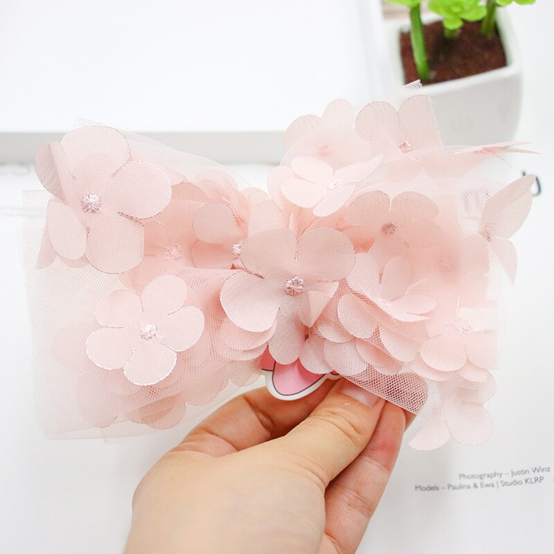 Mooie 3D Opknoping Bloem Mesh Hair Bows Kleurrijke Gradient Regenboog Kleur Haar Clip Prinses Haarspelden Hairbow Haaraccessoires: deep pink