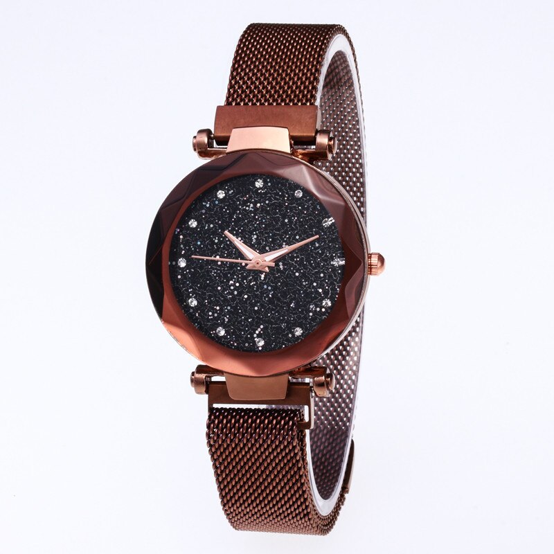 Ladies Magnetic Starry Sky Clock Luxury Women Watches Diamond Female Quartz Wristwatches Relogio Feminino Zegarek Damski: Brown