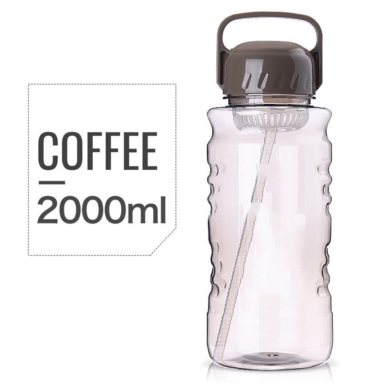 Water Bottle With Straw Gym Drink BPA-Free Sport High-capacity 2000ML Kettle For Hiking Travel Cycling: Coffee 2000ML
