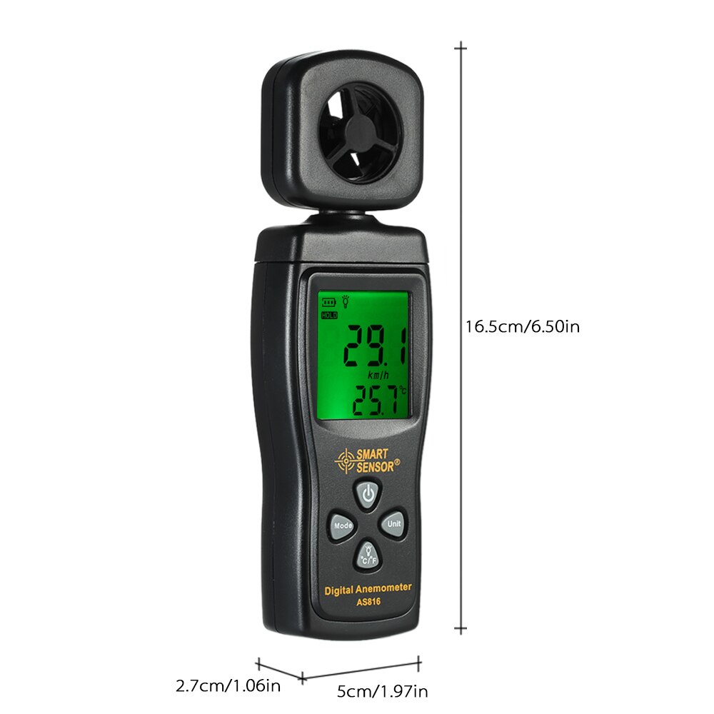 SMART SENSOR Mini Anemometer Digital Wind Speed Meter Air Velocity Temperature Measuring LCD with Backlight