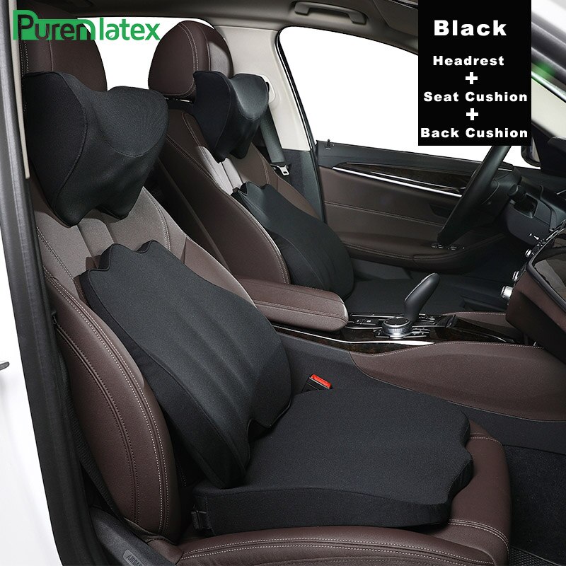 Purenlatex memory foam hovedpude sæde rygpude beskytter nakke cervikal halebenet pude til iskias og rygsmerter: Sort 3 stk sæt