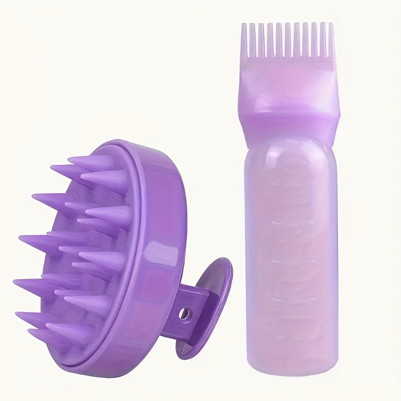 2pcs/Set Silicone Hair Comb With Root Comb Applicator Bottle Set Hair Oil Applicator Shampoo Brush Salon hair styling tools: black