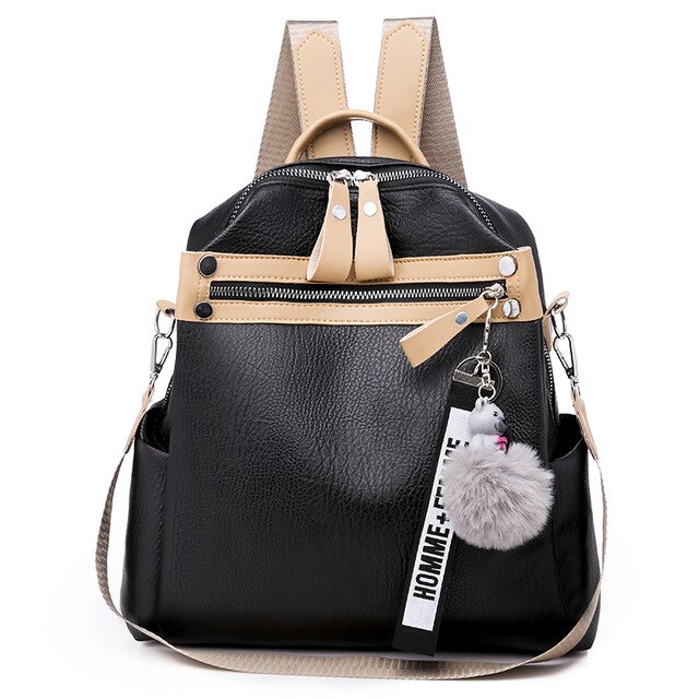 Stepp Leder Anti-Diebstahl Rucksäcke mit Metall sperren Blau Schwarz Frauen Rucksack Taschen Damen Kleine Reise Schule tasche: Schwarz