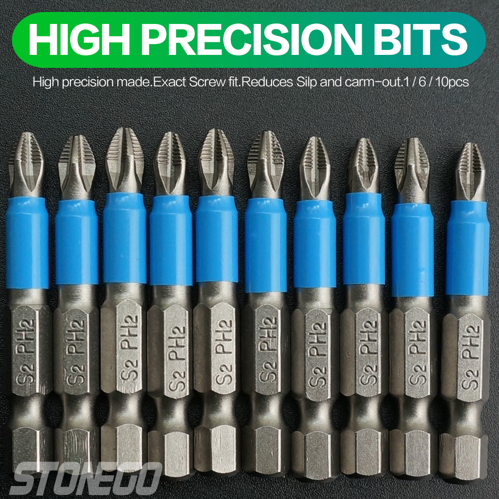 STOENGO Screwdriver Bits 1/4" Hex Shank Magnetic Cross Screw Head Anti Slip Electric Tip 50MM Driver Drill Set Tools