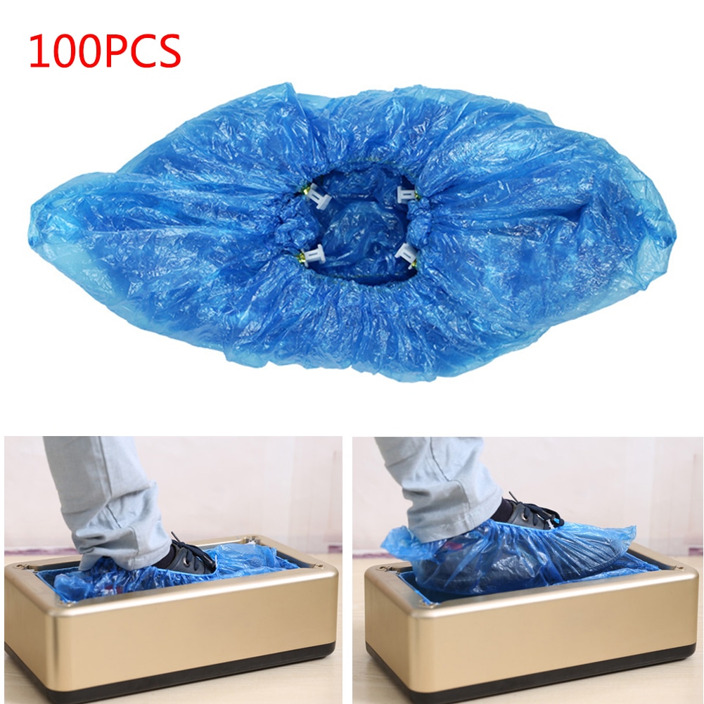 100pcs Special Blue Plastic Shoe Cover Dispenser Automatic Shoes Cover Household Stepping Disposable Shoe Film Covers