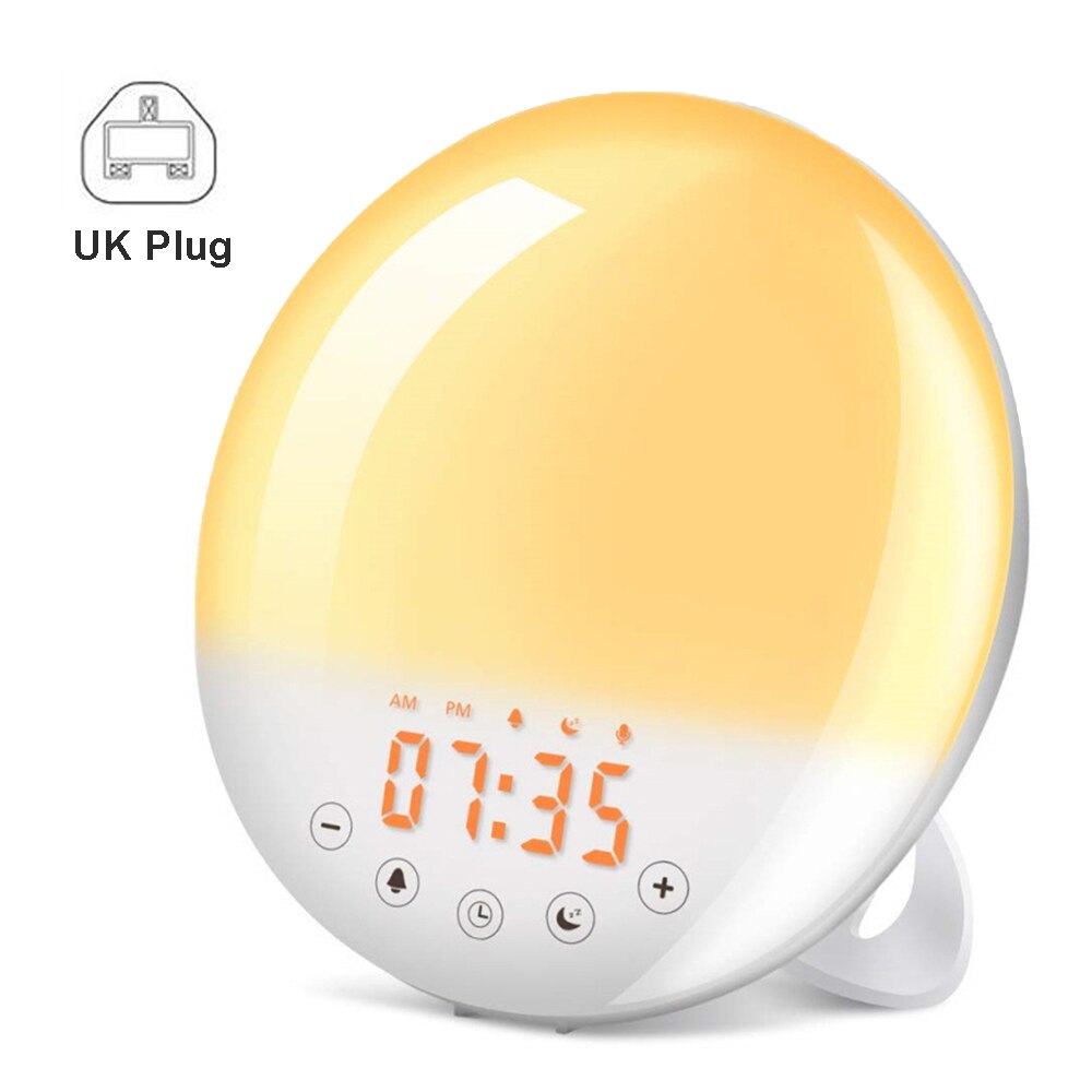 Wifi sunrise wake-up lampe smart snooze vækkeur soveværelse led natlys fm radio: Uk