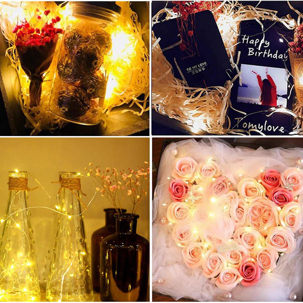 Guirlande lumineuse Led à piles en fil de cuivre, guirlande lumineuse à faire soi-même, pour noël, fête de mariage, décoration de chambre à coucher