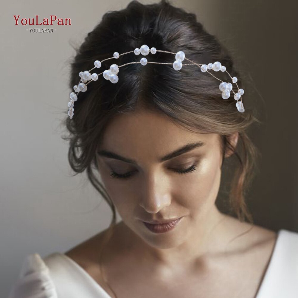 Youlapan Bruiloft Hoofdband 100% Handgemaakte Parels Bridal Hoofddeksels Bruiloft Haar Accessoires Voor Vrouwen Tiara Bruiloft Haar Sieraden