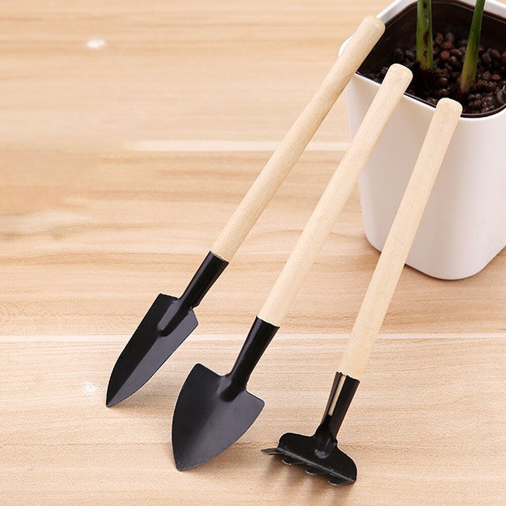 3pcs Gardening Tools Set Balcony Home-grown Plant Flower Bonsai Mini Transplant Digging Suits Wood Handle Shovel Rake Combinatio