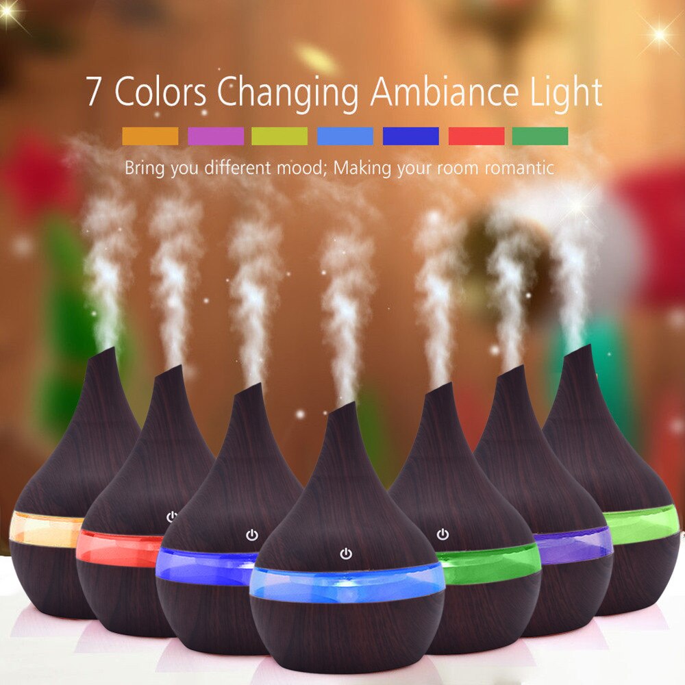 Portable Home Office Wood Diffuser Air Aroma Essential Oil Diffuser LED Aroma Aromatherapy Vase Humidifier Reed Diffuser
