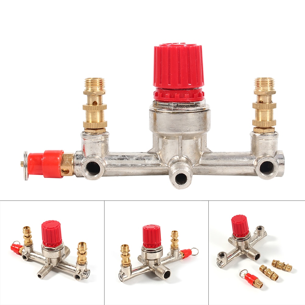 ANENG Double Outlet Tube Alloy Air Compressor Switch Pressure Regulator Valve Fitting Part For Piston Air Compressor