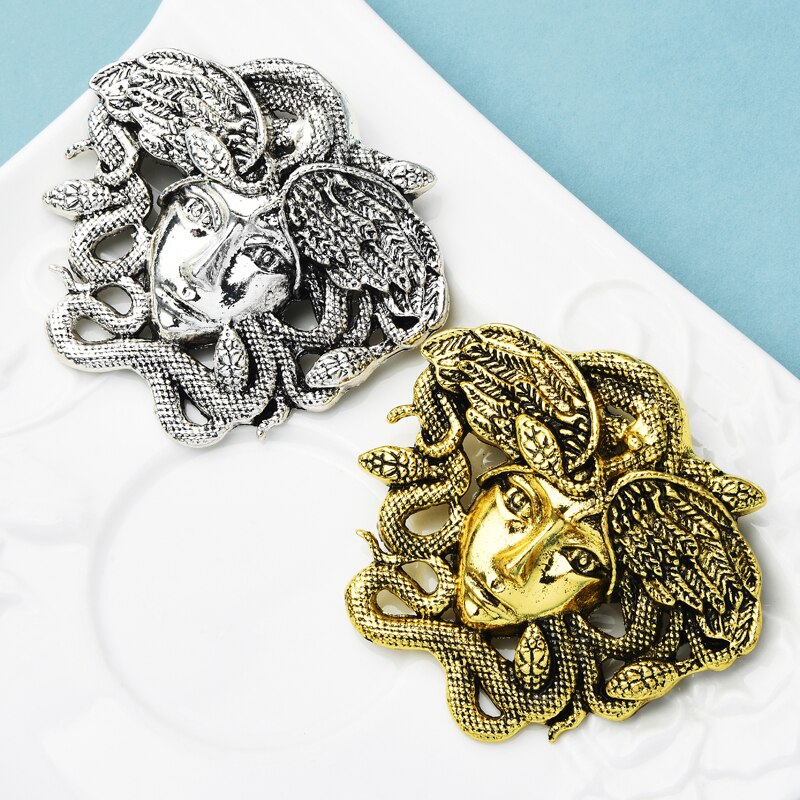 Wuli & bebê vintage medusa broches feminino 2-color grego mitologia serpente senhora figura festa casual broche pins presentes