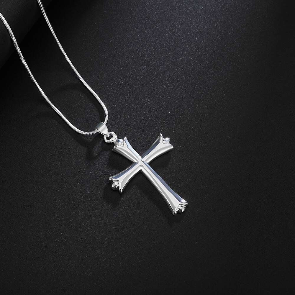 925 Sterling Silver Necklace Simple Cross Pendant Necklace Silver Chain For Women &amp; Men Jewelry