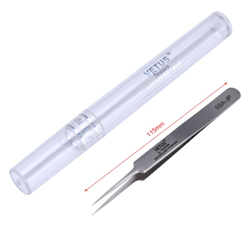 Pinzas de precisión de alta dureza de acero inoxidable sin pinza magnética serie Vetus JP 00-JP 7SA-JP para herramientas de reparación de teléfonos móviles
