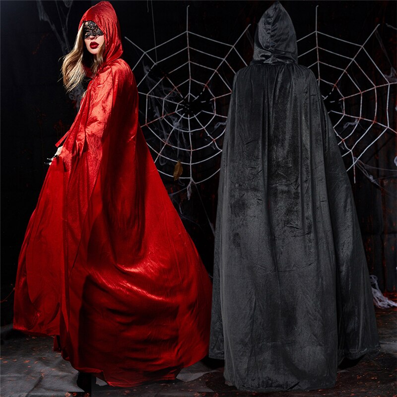 Halloween cosplay kostuum volwassen mannen en vrouwen mantel heks zwart rood death mantel vampier magic mantel