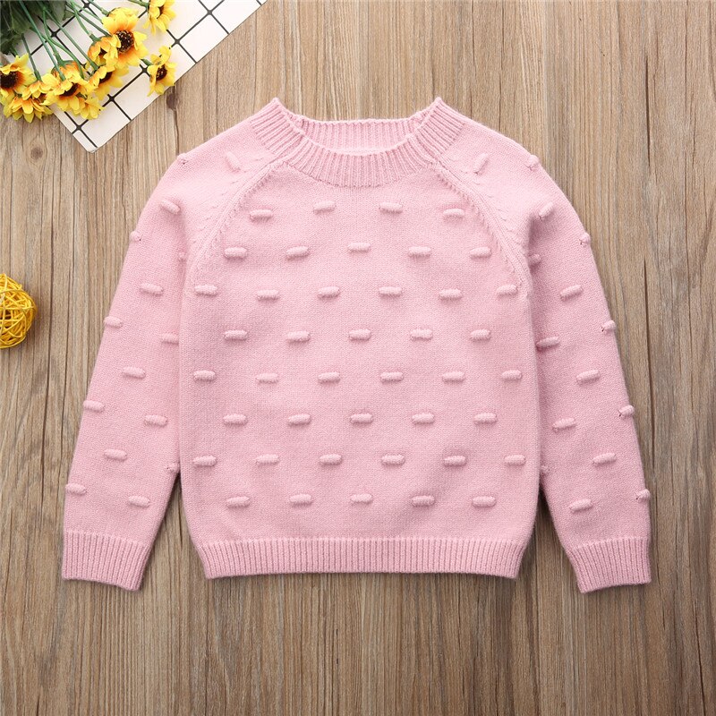 1-5 AÑOS NIÑOS bebé niña tejida suéteres Otoño Invierno ropa de lana suéteres cuello redondo rosa blanco niñas suéteres: Rosa / 12 meses