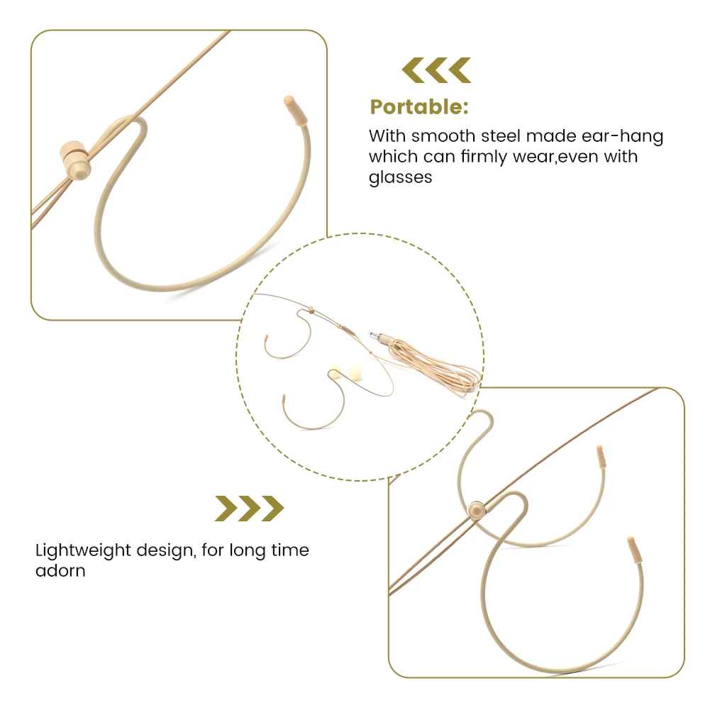 Hoofdgedragen headsetmicrofoon 100-20KHZ beige voor Shure draadloze microfoon omnidirectioneel met microfoonhoes ≥58db