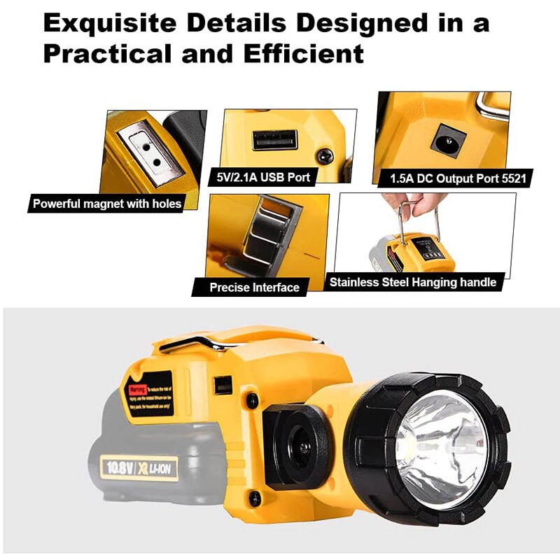 Werk Lamp Voor Makita Voor Dewalt Zaklamp DCL510 10.8V 12V Li-Ion Batterij Led Cordless Werk Licht Draagbare spotlight