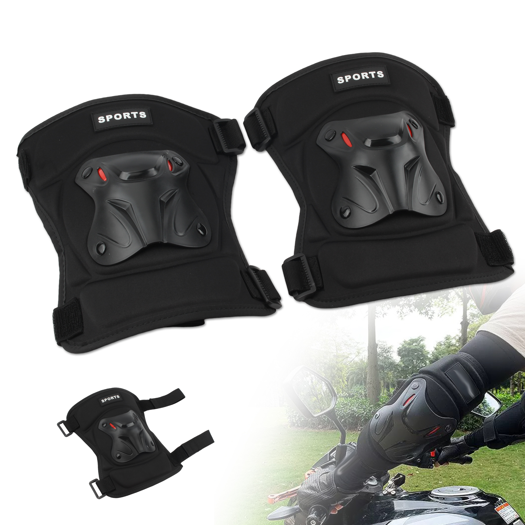 1 Paar Motorfiets-Kniebeschermers En Elleboogbeschermers Motorfiets Outdoor Sport Verstelbare Schokabsorptiebescherming Die De Veiligheid Beschermt: Black