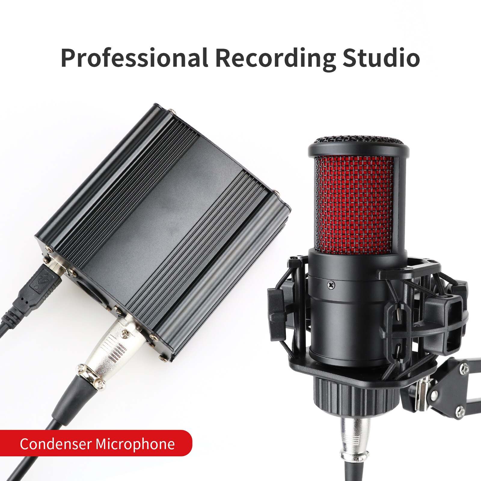 Profession studie mikrofon til pc computer optagelse hjem karaoke kit kondensatormikrofon med phantom power voice changer