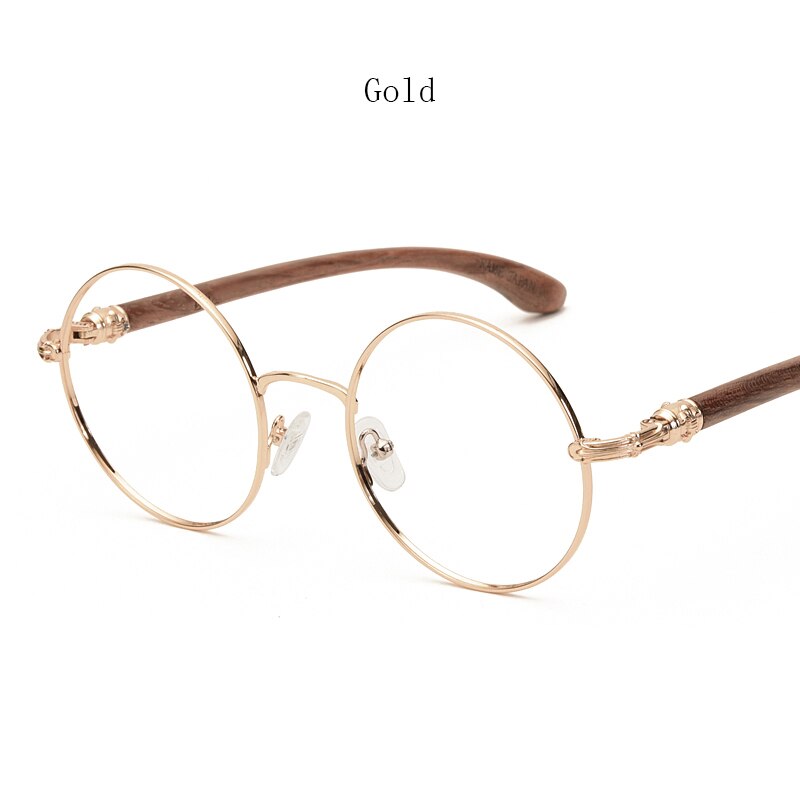 Japan Real Wood Temple Titanium Vintage Round Glasses Frame Men Women Myopia Optical Frames Prescription Frame Oculos De Gafas: GOLD