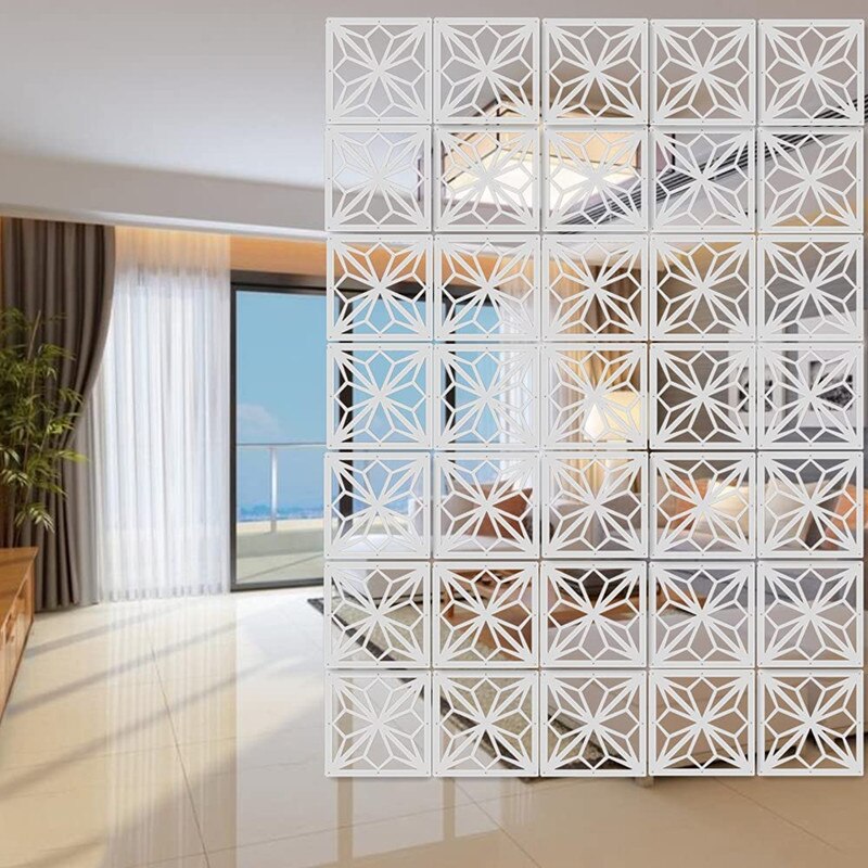 White Hanging Room Divider,12Pieces Wood-Plastic DIY Panel Screens Partition Wall Dividers Room Decoration Biombo 11.4x11.4 Inch