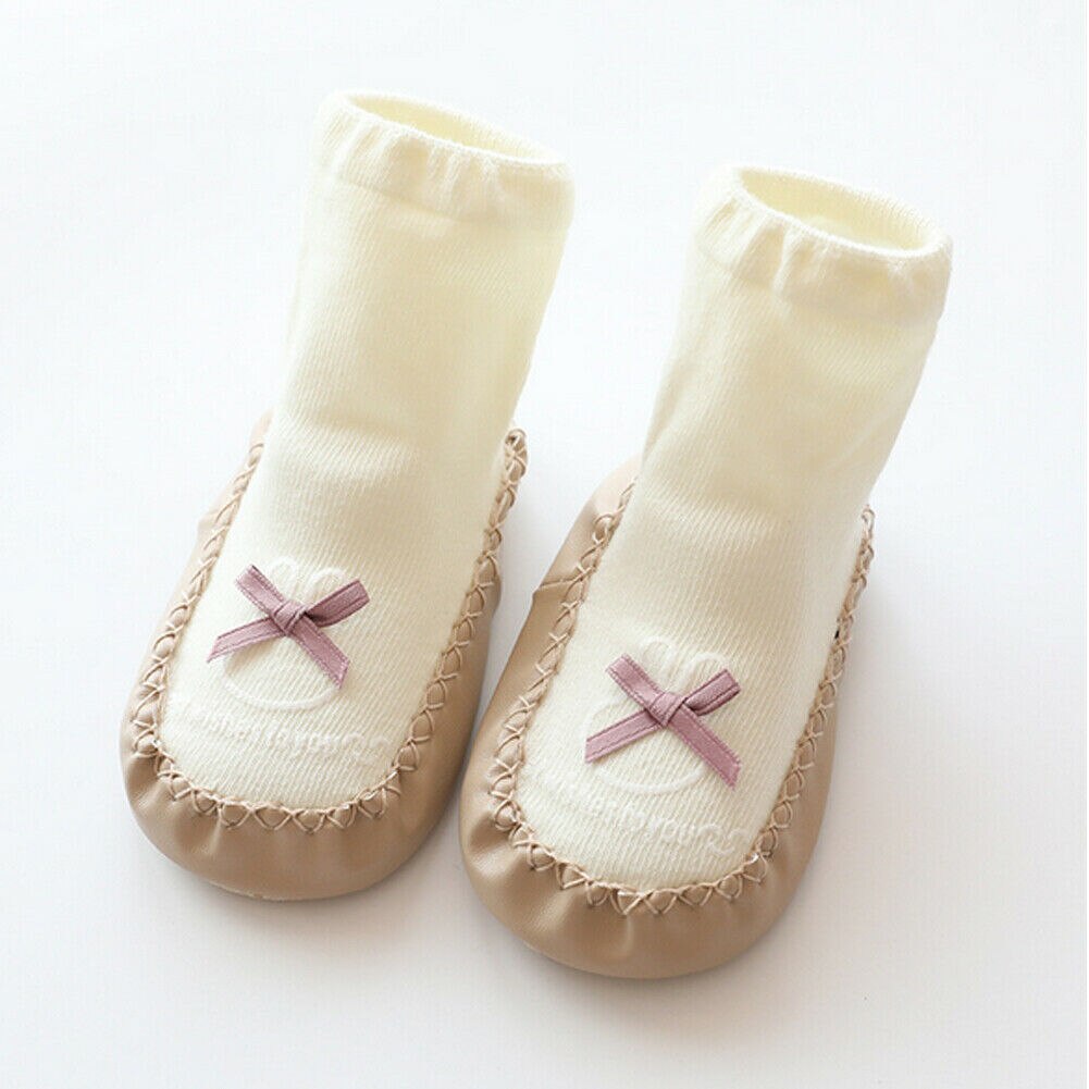 Baby Sokken Baby Leuke Cartoon antislip Katoen Peuter Vloer Sokken Kinderen Schoenen Slipper Strik Naaigaren Sokken: WHITE / M for 6 to 9M