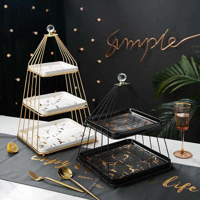 double layer fruit shelf three layer ceramic square plate cake food display shelf afternoon tea dessert tray rack