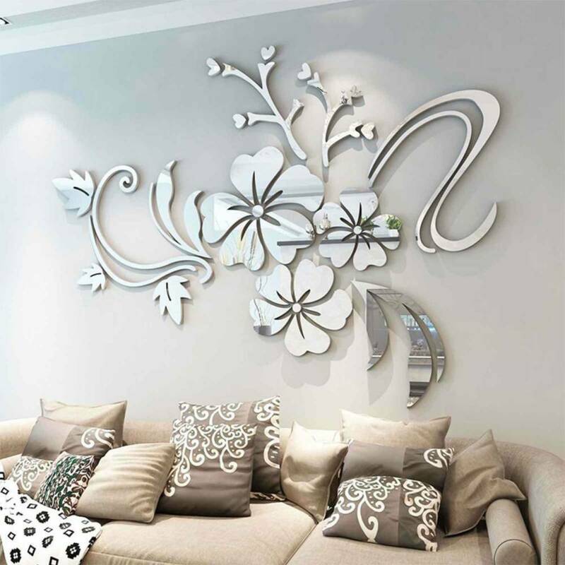 3D Spiegel Bloem Verwijderbare Muursticker Behang Art Decal Zelfklevende Decals Woonkamer Home Decoratie Muur Zilveren Spiegel