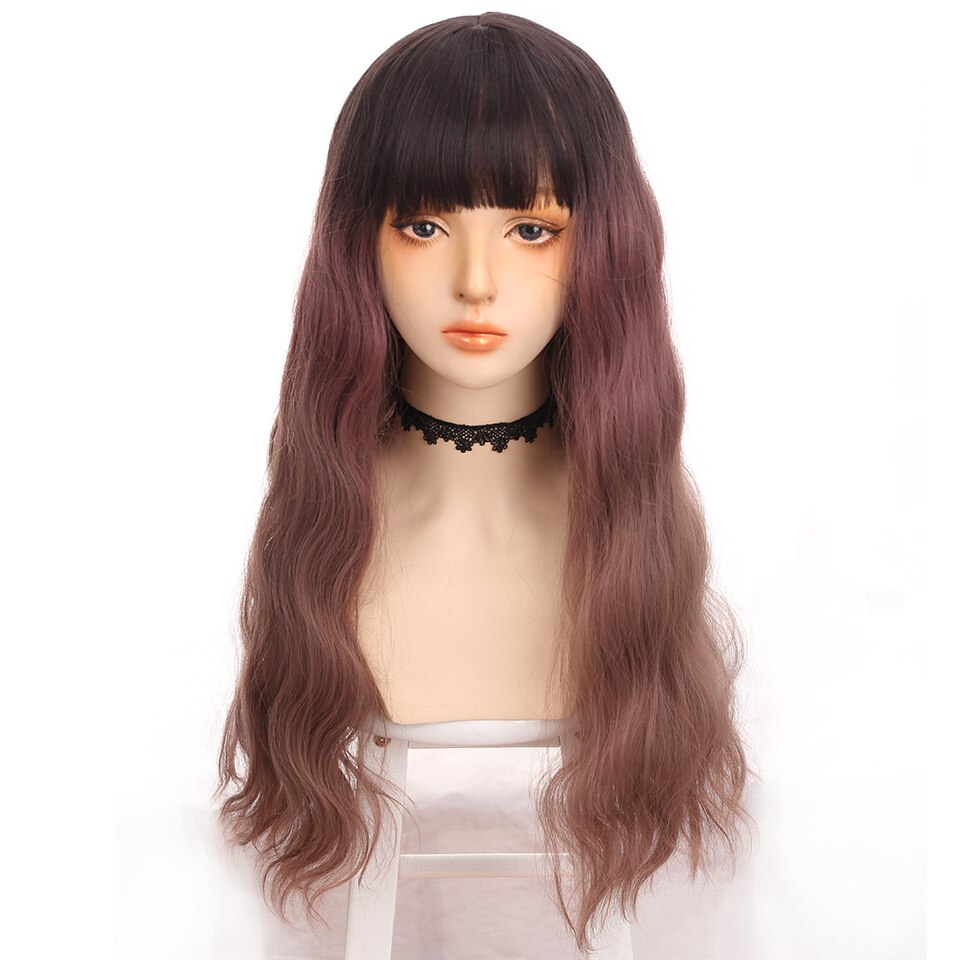 HOUYAN 22 Inch Long Wavy Wig with Bang Red Hair Cosplay Wig Heat Resistant Synthetic Hair Wigs: P2/613