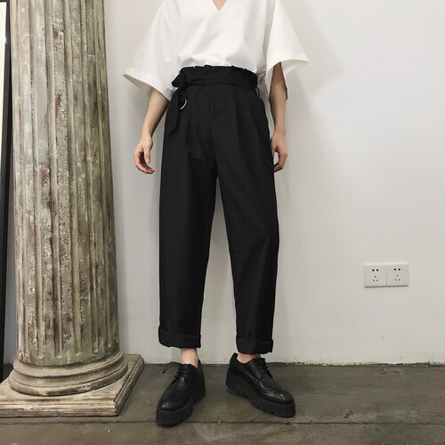 Herr retro hög midja byxa kostym japan stil rak man kvinnor vida byxor: 2 / M