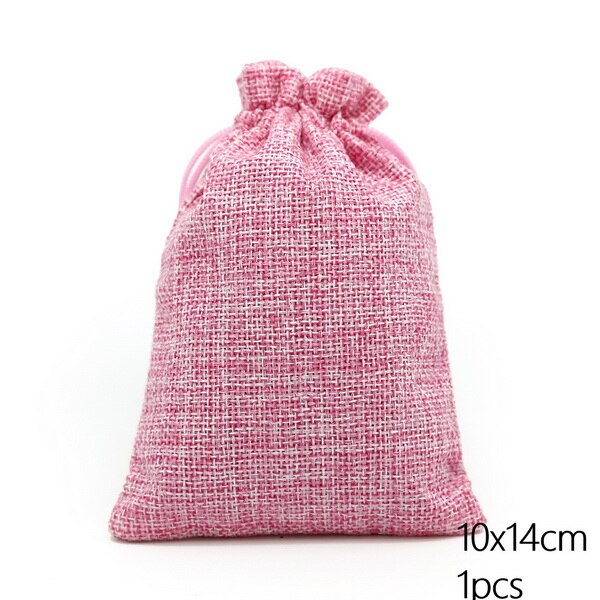 Sacs en lin et coton 10x14cm, emballage pour bijoux, pochette à cordon, sac de faveur, collier de bonbons de fête d'anniversaire de mariage, 9 couleurs: Pink