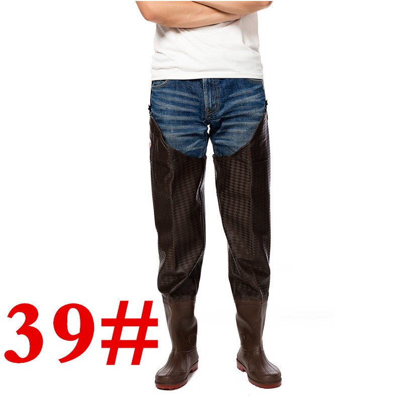 High-Jump Cotton Lining Winter Fishing Waders PVC Waterproof Seamless Combination Boots Waders for Fishing Oxford Soles Waders: 39