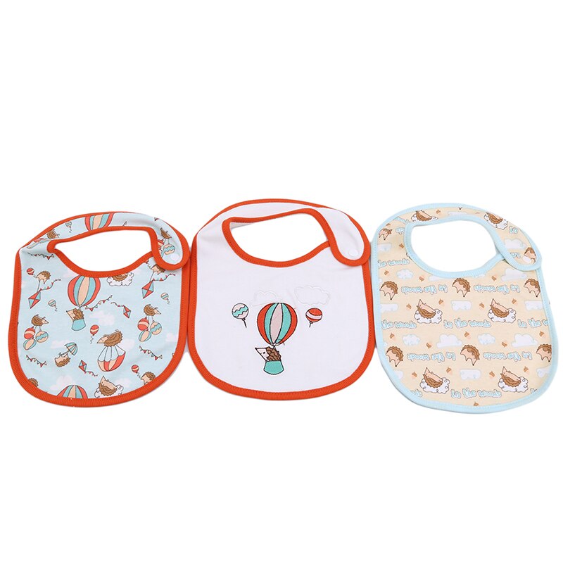 3 stuks / set baby slabbetjes met cartoon print, katoenen mix baby sjaal, maaltijdkraag, boertje, drukknoop baby slabbetjes: Reiziger