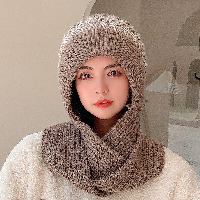 Gorro de lana de punto para mujer, bufanda rosa, versión coreana, versátil, conjunto de gorros para padres e hijos, 2022