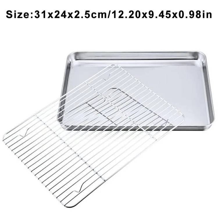 Bandeja para hornear galletas con parrilla Rectangular de acero inoxidable con rejilla de enfriamiento extraíble, utensilio de cocina, bandeja antiadherente adecuada para horno: Amarillo claro