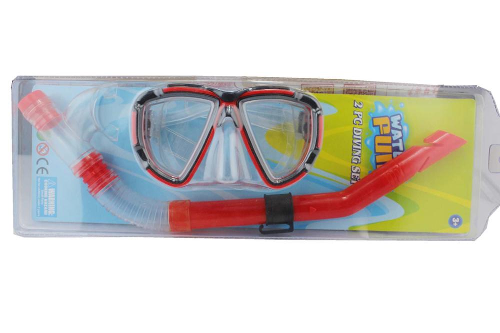 Swimming Gear Dive Scuba Submersible Goggles Protective Mask Glasses Adult Anti-fog Diving Mask Equipment Semi Dry Snorkel Set: Red