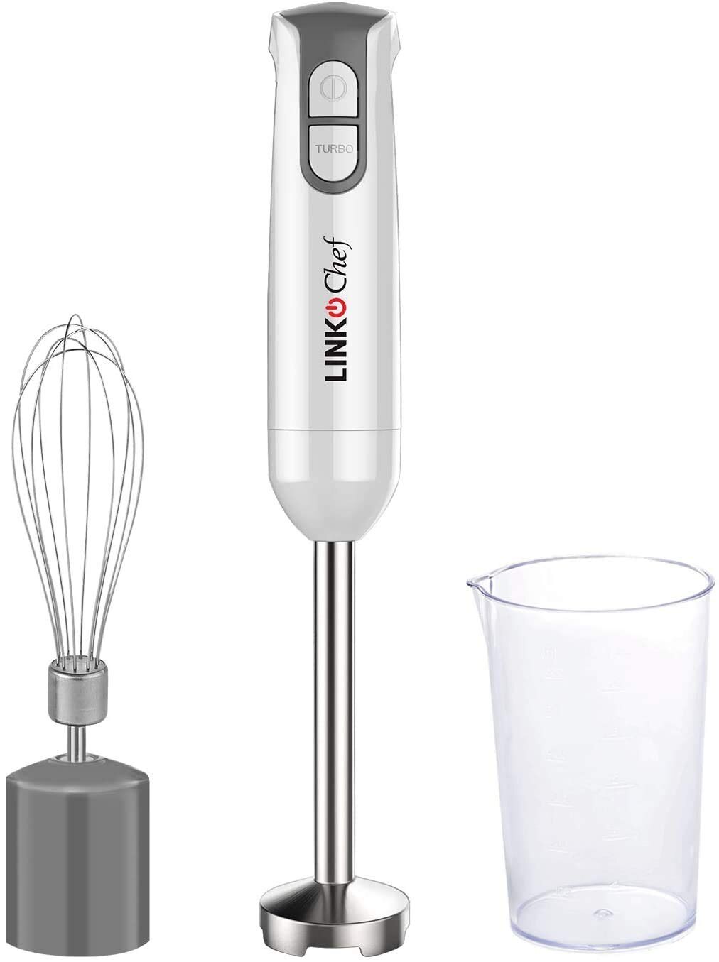 Hand Blender with Beaker Whisk Kitchen Mixer Vegetable Fruit Stirring 400 W 2 Speed Stainless Steel Blades White Grey: Default Title
