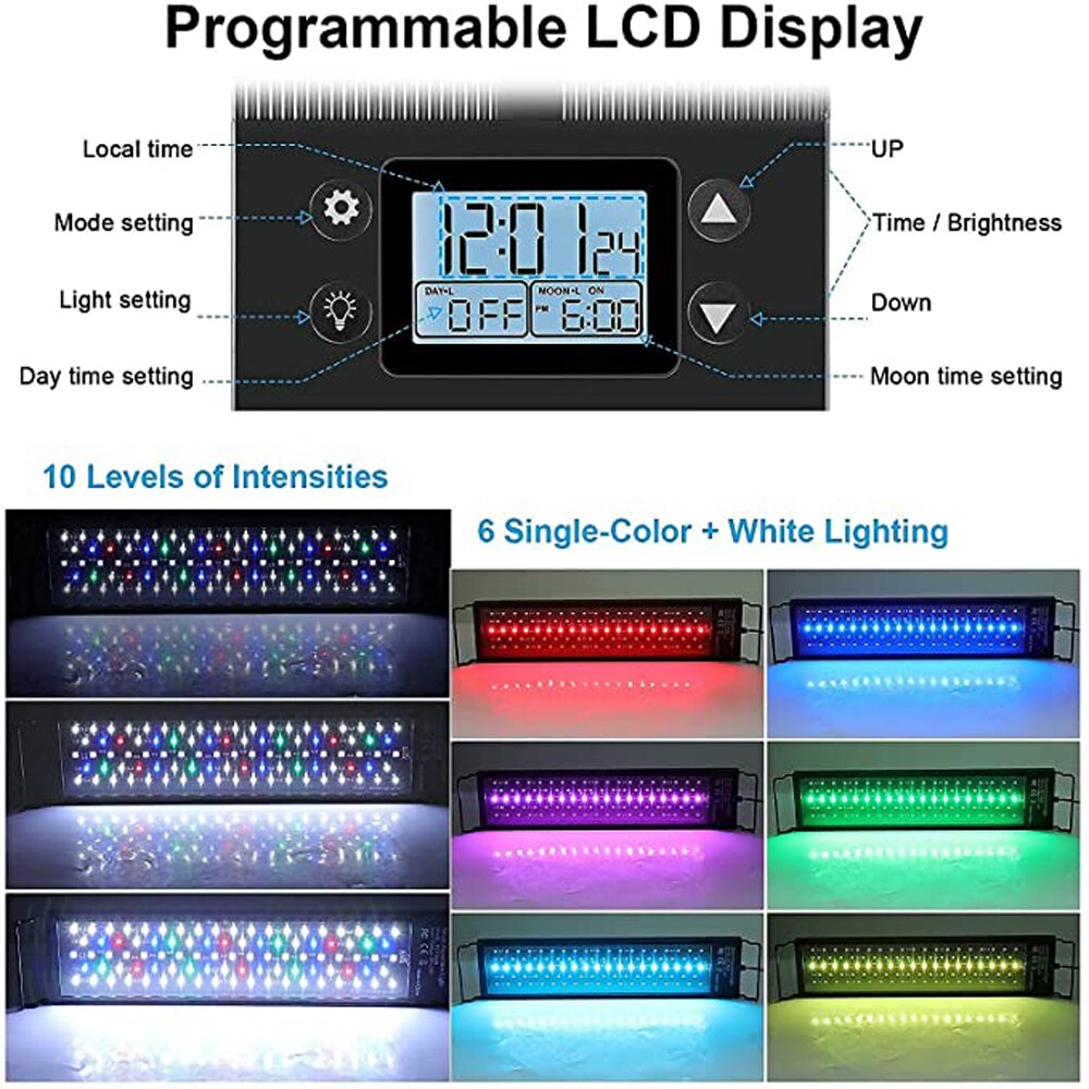 12inch-18-24inch Waterdichte Programma 8 Kleuren Auto On Off Volledige Spectrum Led Aquarium Lichtpunt Voor Zoetwater Geplant Tank