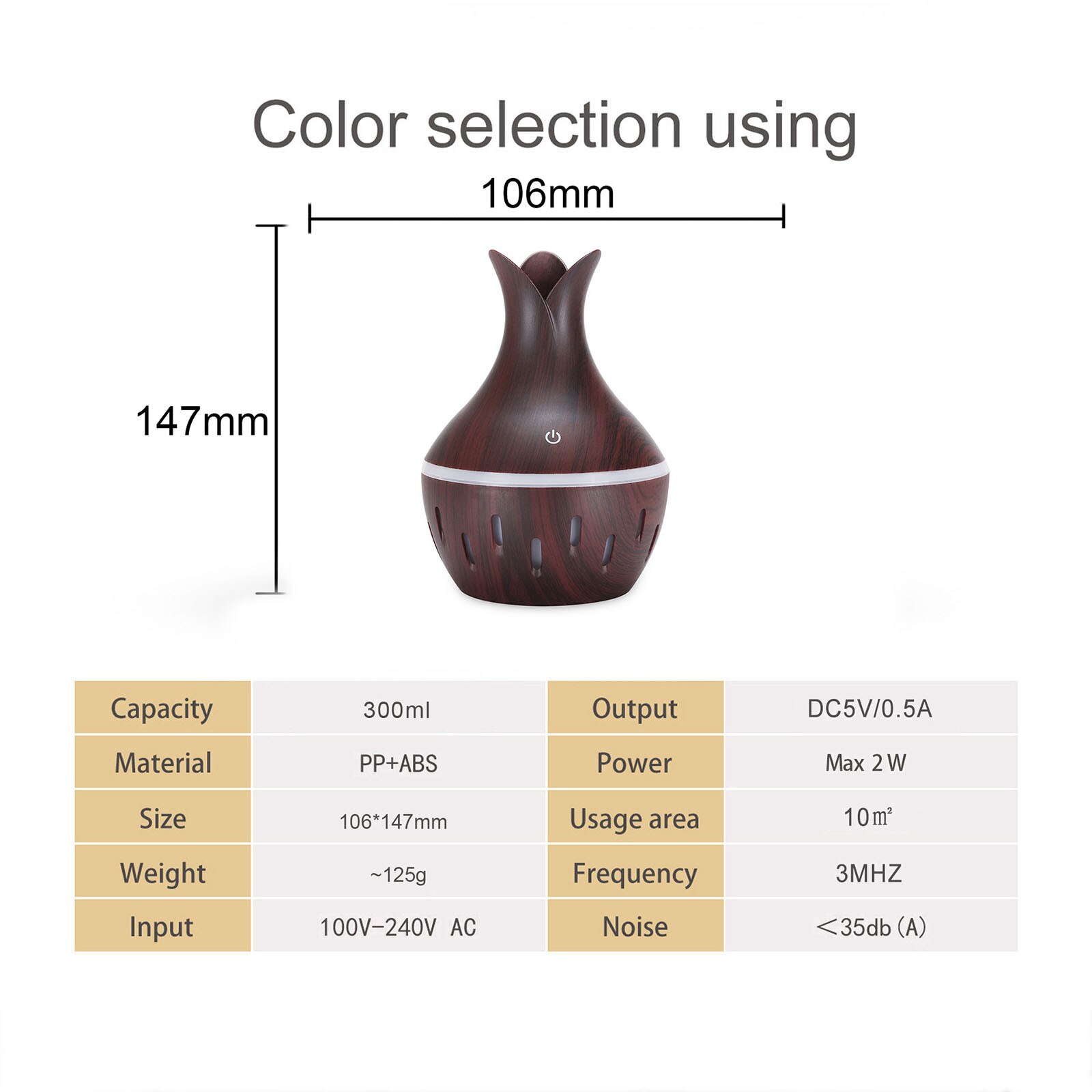 300ml LED Essential Oil Diffuser Humidifier Aromatherapy Wood Grain Vase Aroma Cool-mist Impeller Humidifier For Office Home