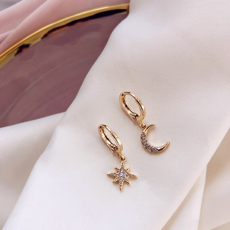 Böhmen Sonne und Mond Ohrringe Silber Farbe Kristall Tropfen Ohrringe Frauen Weibliche Boho Schmuck für sie: 2