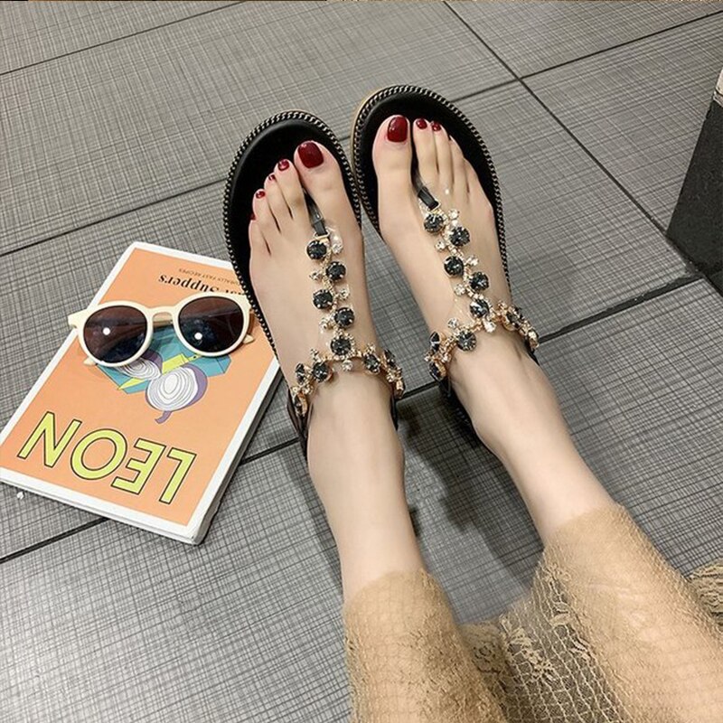 Zomer Schoenen Vrouwen Platte Sandalen Slippers Vrouwen Schoenen Kristal Mode Strand Dames Sandaal Vrouwen Big Size Sandalia Feminina