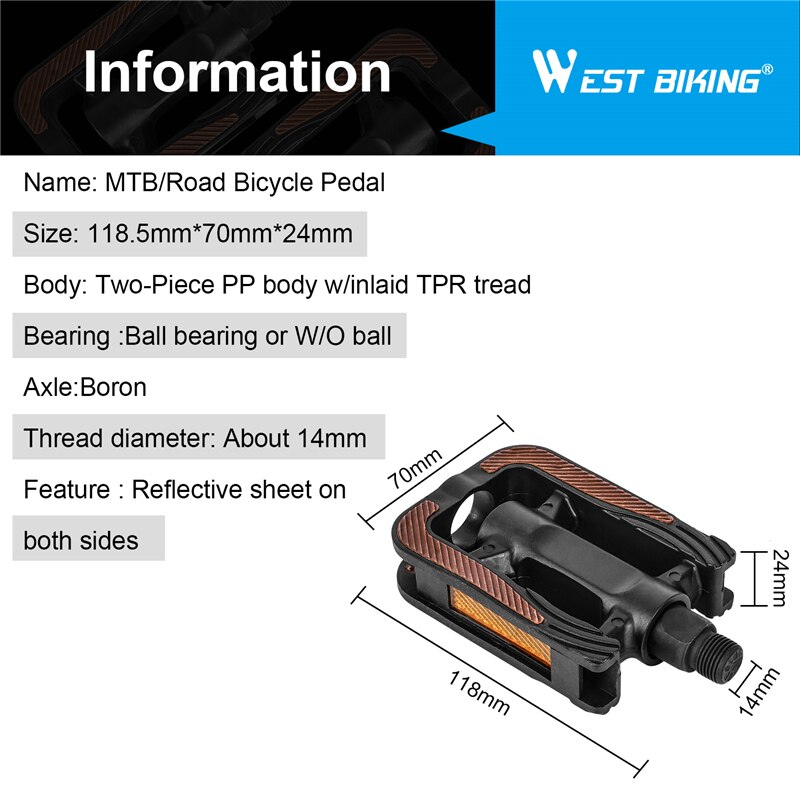 WEST BIKING Mountain Bike Bicycle Pedals MTB Road Cycling Ultralight Wide Flat With Anti-slip Pad Bike Part Pedals