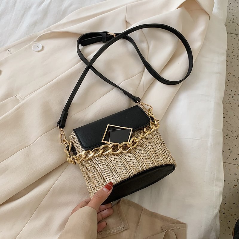 Kleine rieten emmertassen voor dames, zomerse crossbodytassen, reistassen en handtassen voor dames, schoudertassen voor dames